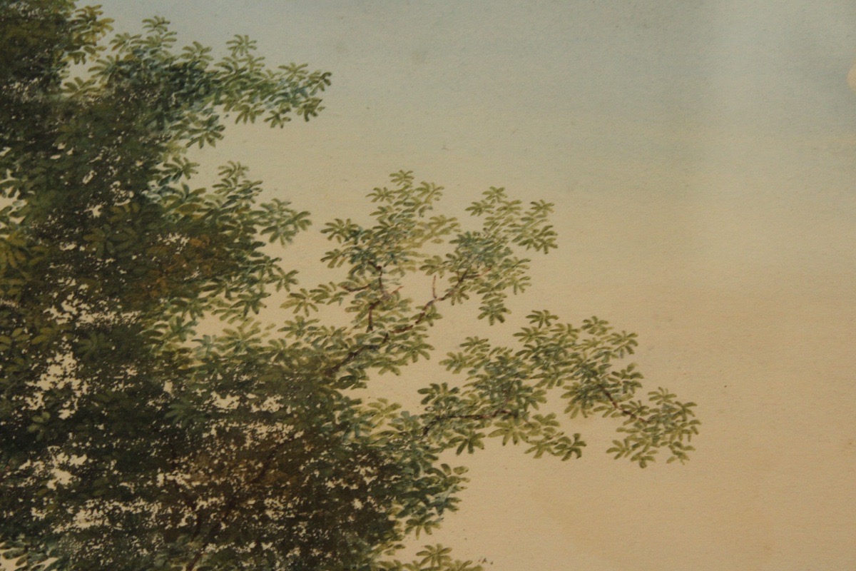 Gouache, paysage d'Arcadie, néoclassique 1er moitié XIXe siècle-photo-2