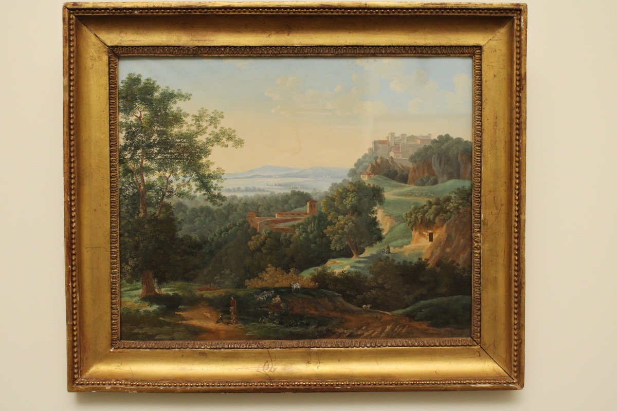 Gouache, paysage d'Arcadie, néoclassique 1er moitié XIXe siècle-photo-5