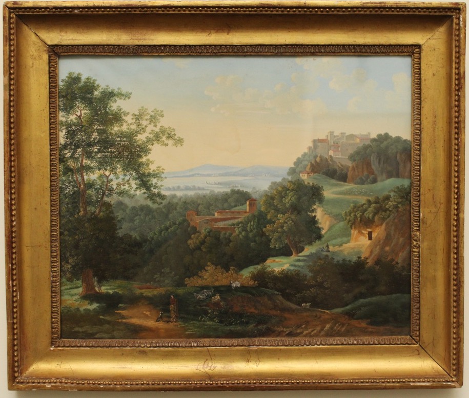 Gouache, paysage d'Arcadie, néoclassique 1er moitié XIXe siècle