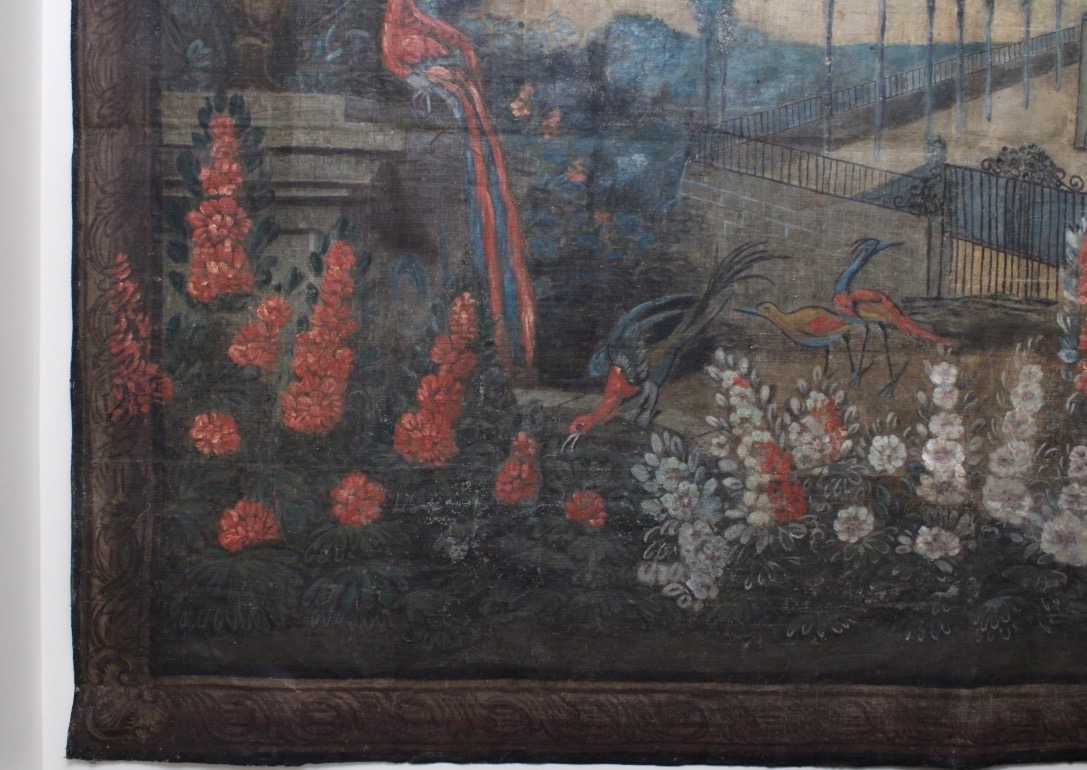 Painted Canvas Depicting A Lively Landscape In The Style Of The “verdure” Tapestries, Early 19th Century-photo-2