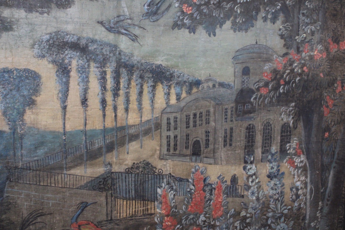 Painted Canvas Depicting A Lively Landscape In The Style Of The “verdure” Tapestries, Early 19th Century-photo-3