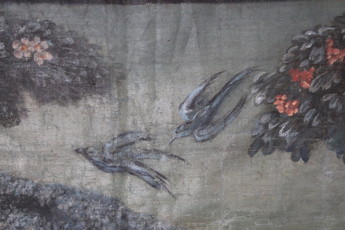 Painted Canvas Depicting A Lively Landscape In The Style Of The “verdure” Tapestries, Early 19th Century-photo-4
