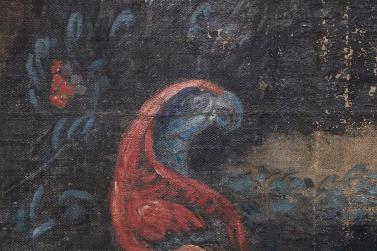 Painted Canvas Depicting A Lively Landscape In The Style Of The “verdure” Tapestries, Early 19th Century-photo-1