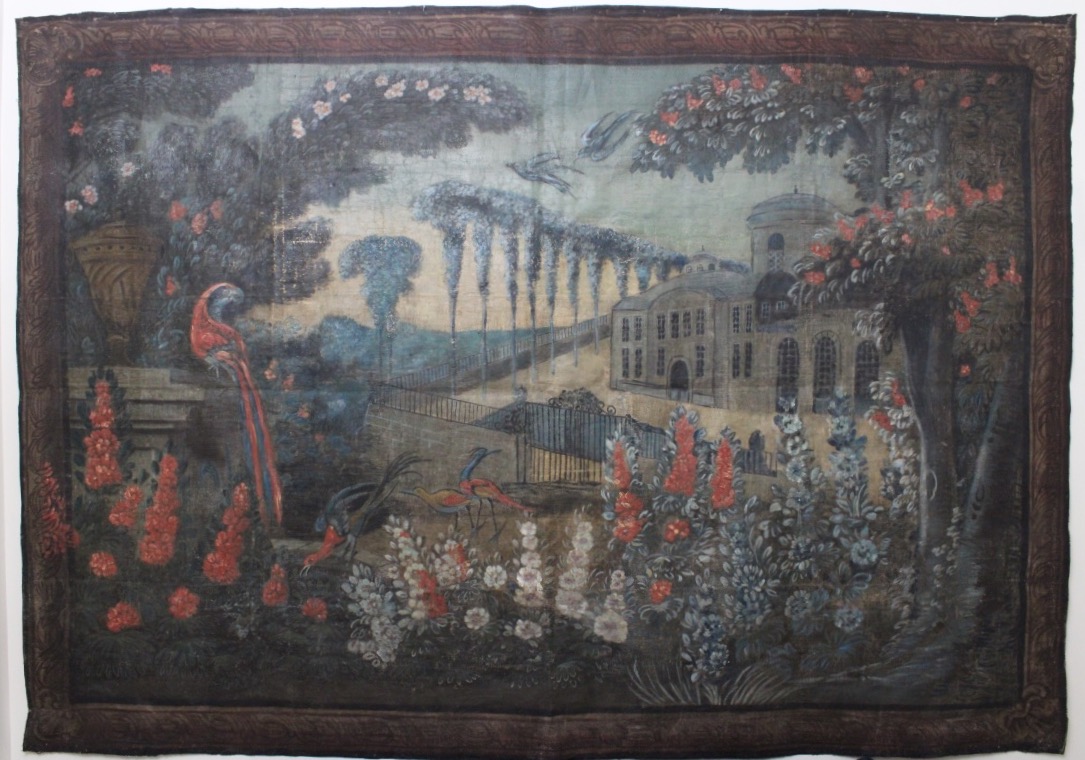Painted Canvas Depicting A Lively Landscape In The Style Of The “verdure” Tapestries, Early 19th Century