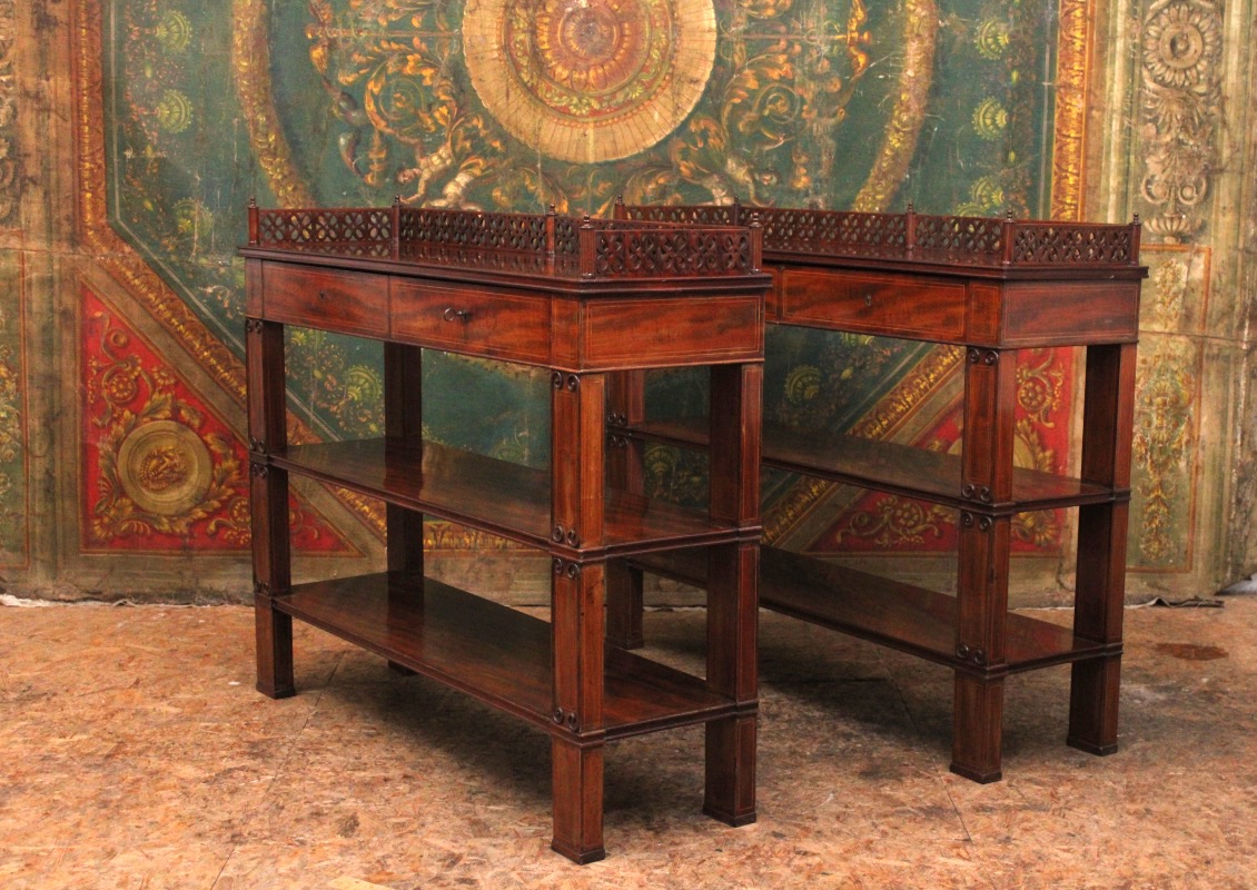 Pair Of Mahogany Side Tables, 19th Century, Charles X Period-photo-1