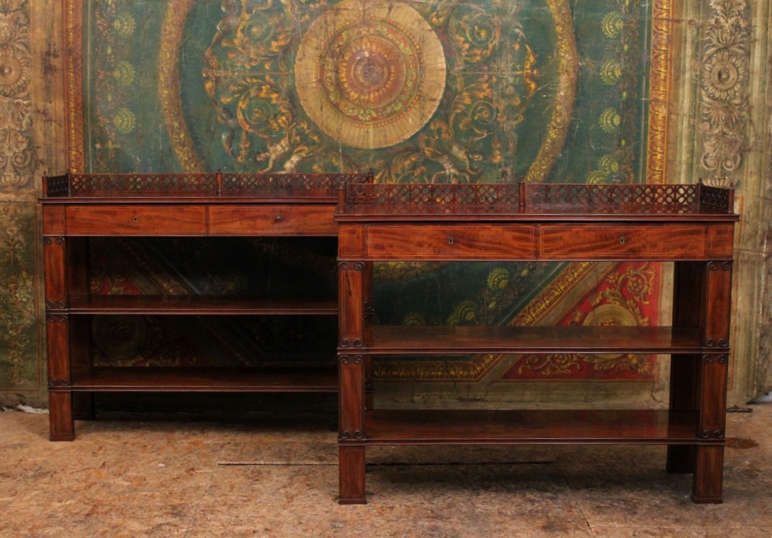 Pair Of Mahogany Side Tables, 19th Century, Charles X Period