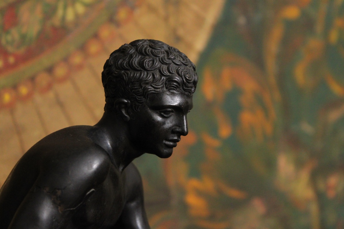 Hermès en bronze sur socle en marbre d'après l'antique "Hermès assis", XIXe s-photo-2