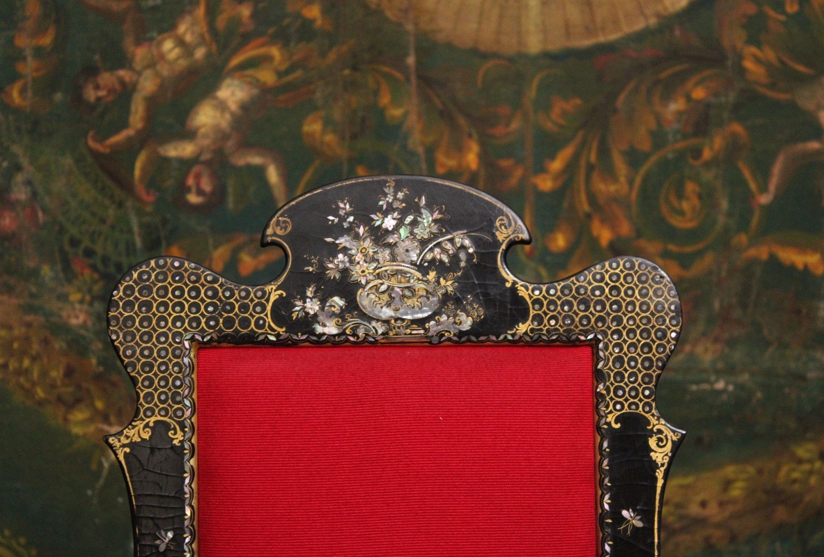 Lacquered Wooden Chair With Mother-of-pearl Inlay, Napoleon III Style, Late 19th Century-photo-3