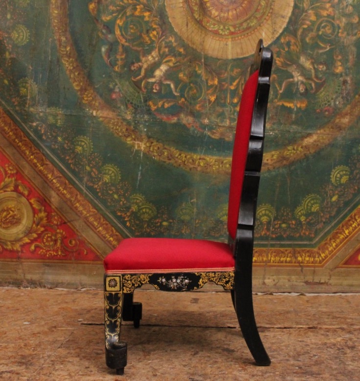 Lacquered Wooden Chair With Mother-of-pearl Inlay, Napoleon III Style, Late 19th Century-photo-1