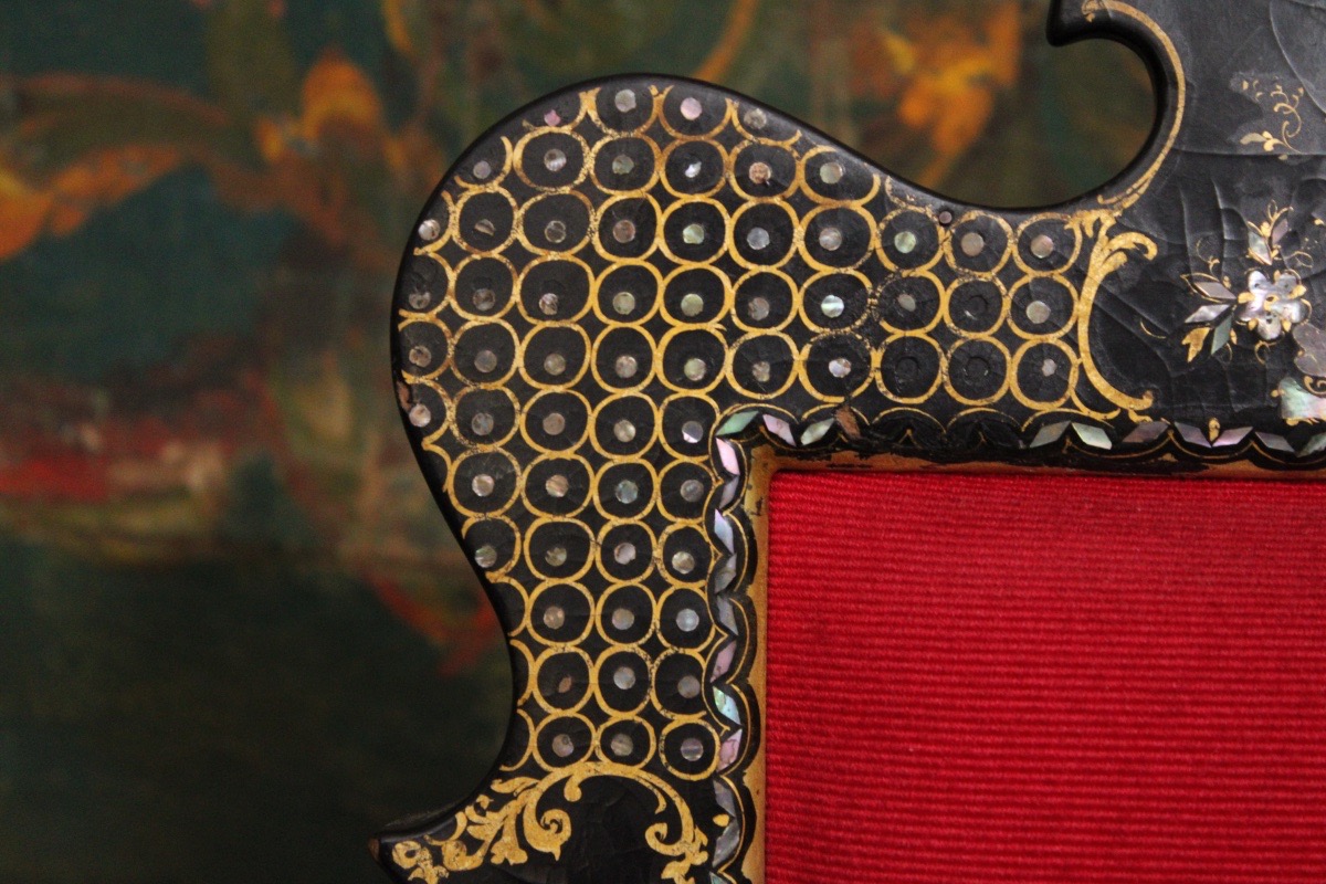Lacquered Wooden Chair With Mother-of-pearl Inlay, Napoleon III Style, Late 19th Century-photo-4