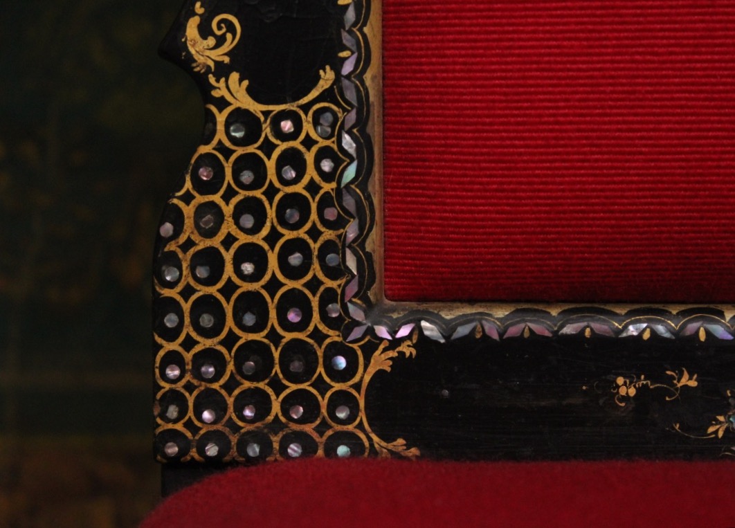 Lacquered Wooden Chair With Mother-of-pearl Inlay, Napoleon III Style, Late 19th Century-photo-5