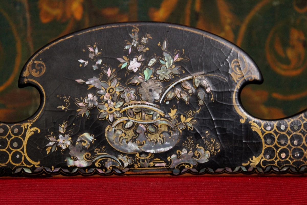 Lacquered Wooden Chair With Mother-of-pearl Inlay, Napoleon III Style, Late 19th Century-photo-6