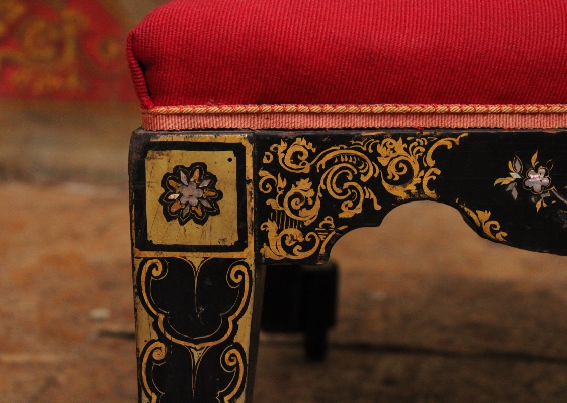 Lacquered Wooden Chair With Mother-of-pearl Inlay, Napoleon III Style, Late 19th Century-photo-7