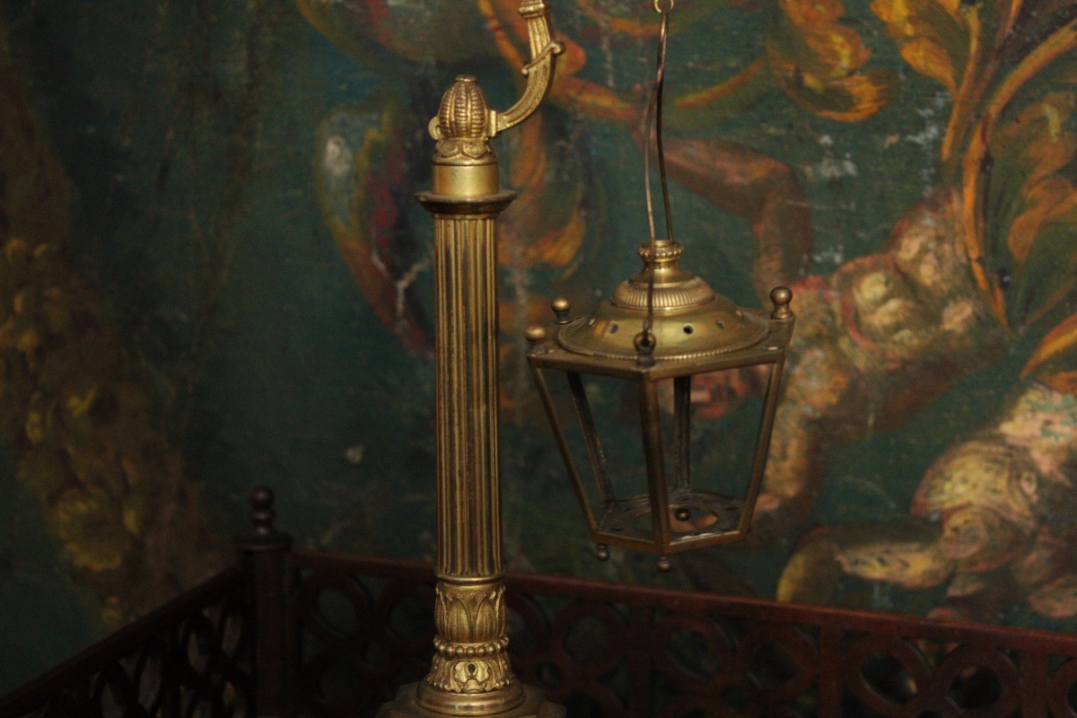 Gilded Bronze Candlestick Floor Lamp, Late 19th Century-photo-4