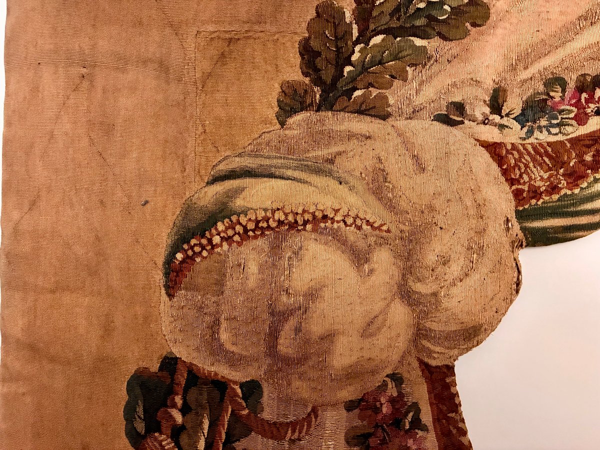 Cantonnière en tapisserie à décor de draperie et de guirlandes de fleurs, XVIIIe siècle-photo-5
