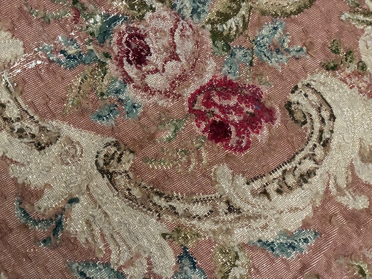  Rug, Needlepoint Tapestry, Floral Cartouches On A Pink Background, 20th Century.-photo-3