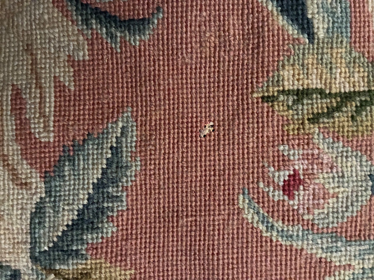  Rug, Needlepoint Tapestry, Floral Cartouches On A Pink Background, 20th Century.-photo-4