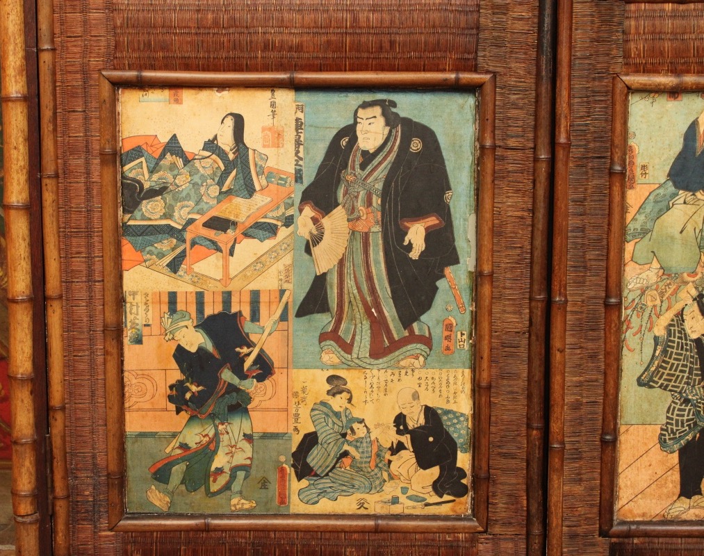 Armoire en bambou dans le goût de "Perret & Vibert" enrichie d'estampes Japonaises du XIXe -photo-5