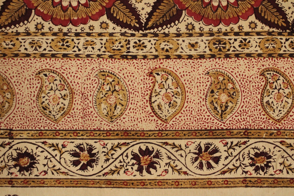 Large Indian-style Wall Hanging, Block-printed Cotton, France, 19th Century-photo-3