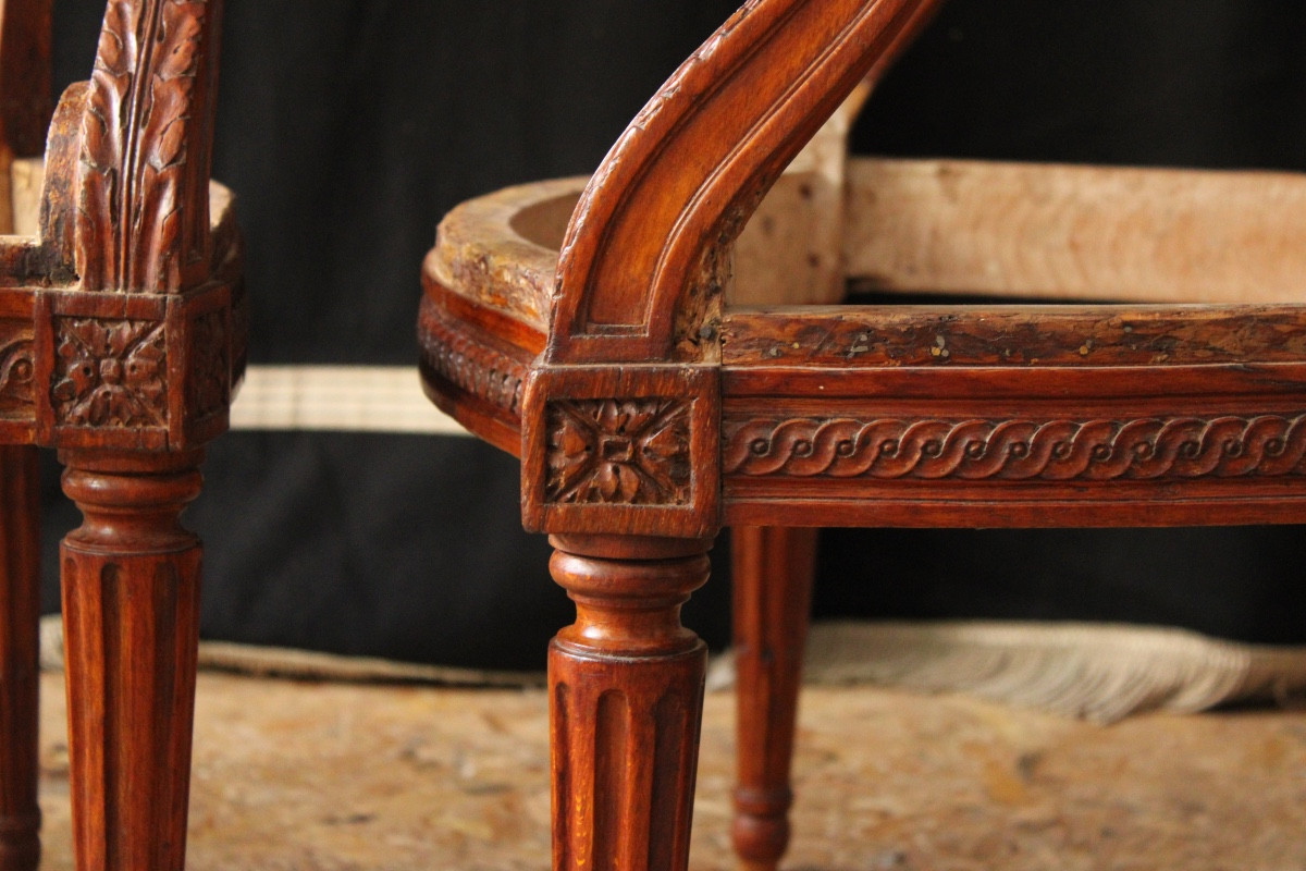 Pair Of Cabriolets Armchairs Louis XVI Stamped Georges Jacob-photo-3
