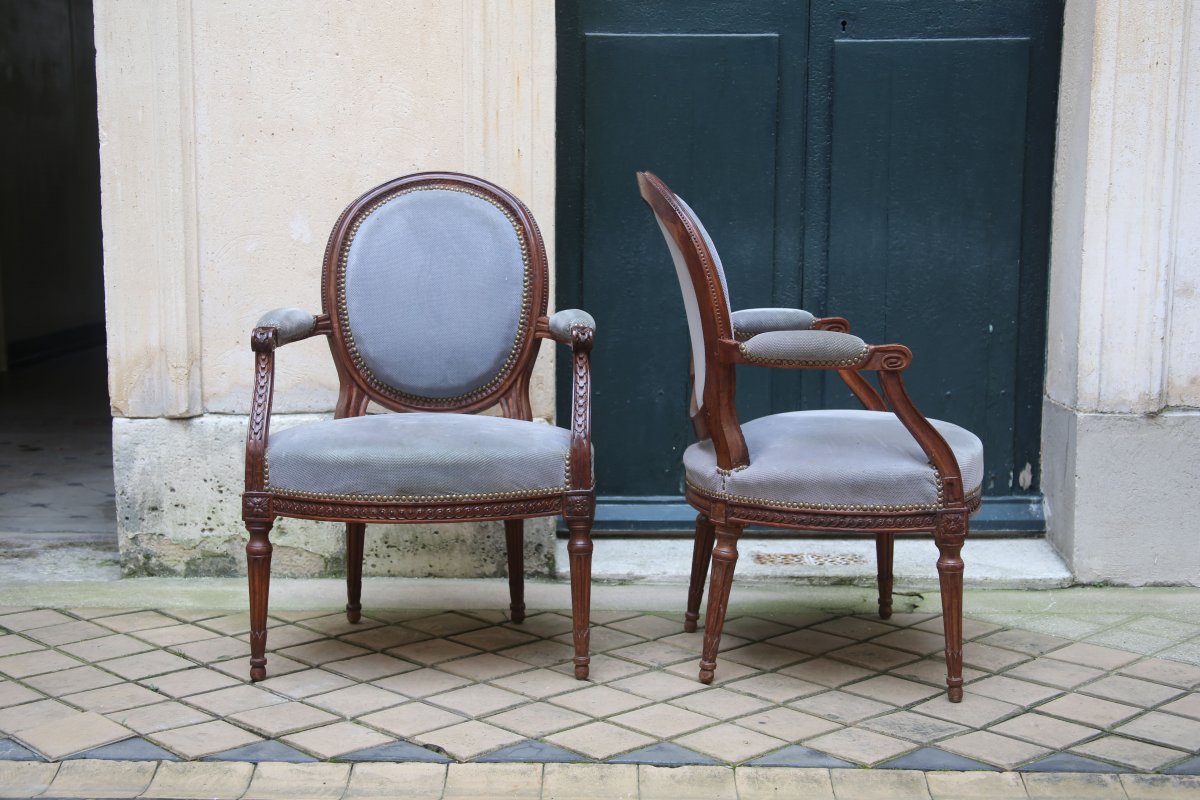 Paire de fauteuils d'époque Louis XVI. -photo-2