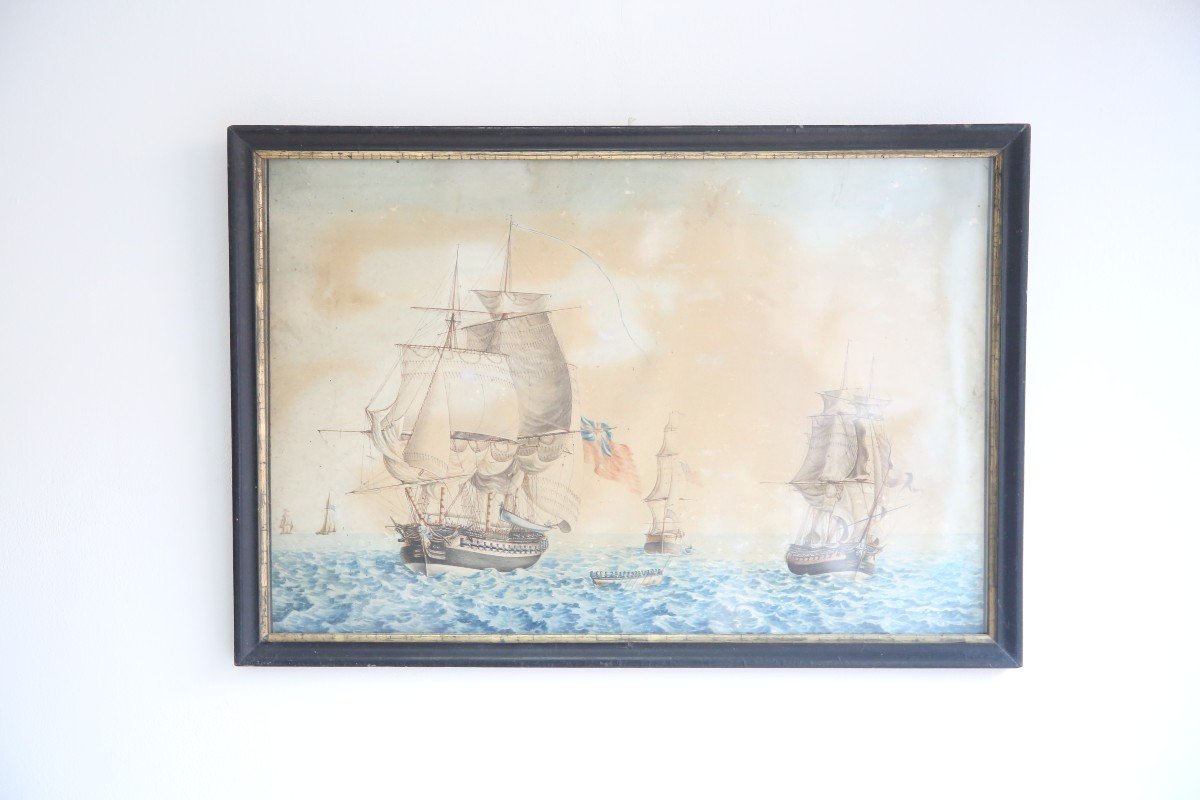 paire d'aquarelles , marines du début du XIXème siècle-photo-2