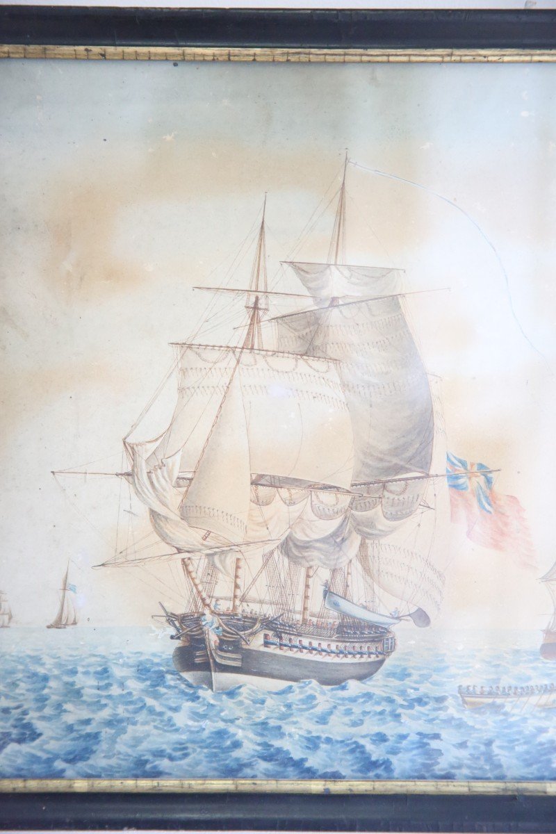 paire d'aquarelles , marines du début du XIXème siècle-photo-4