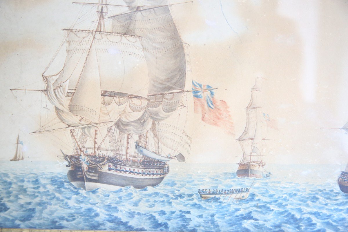 paire d'aquarelles , marines du début du XIXème siècle-photo-2