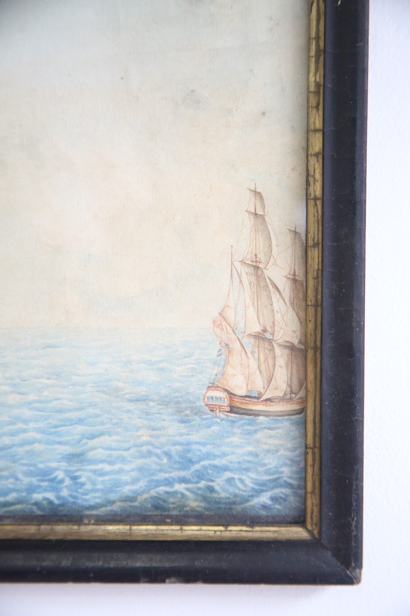 paire d'aquarelles , marines du début du XIXème siècle-photo-3