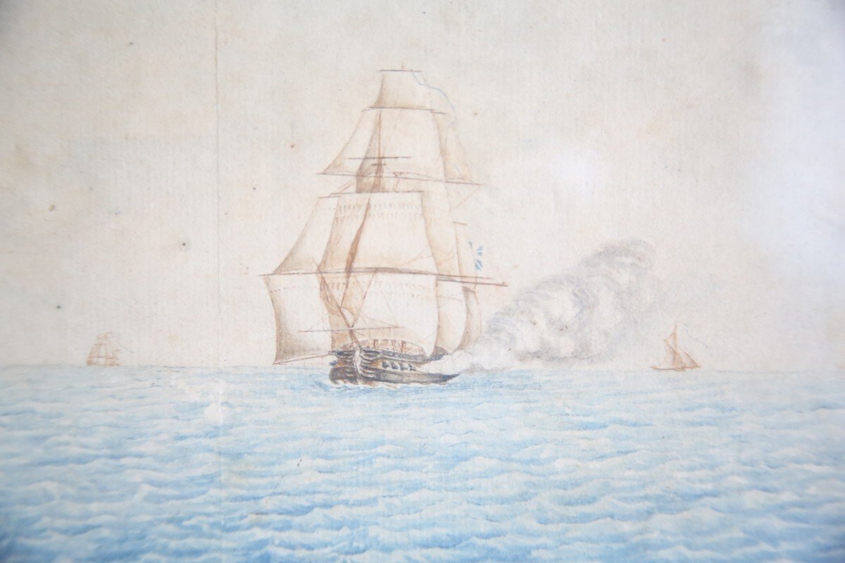 paire d'aquarelles , marines du début du XIXème siècle-photo-5