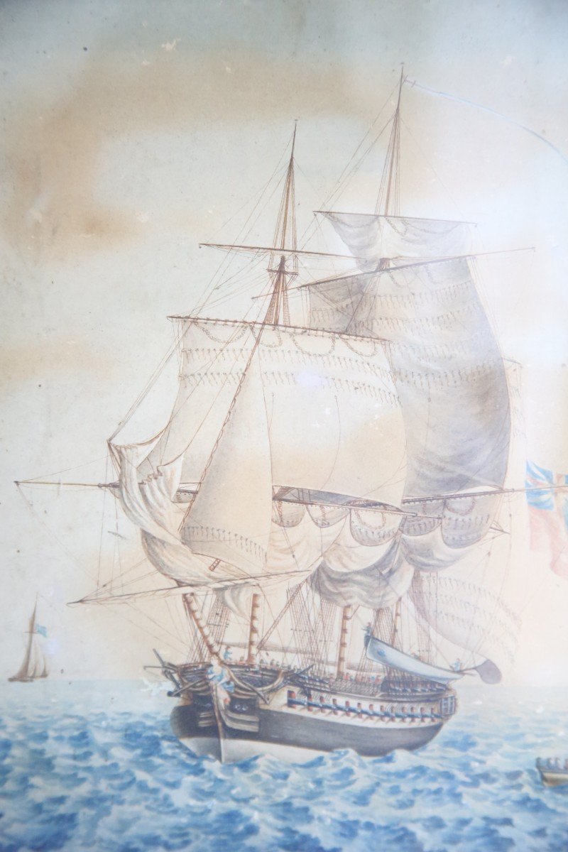 paire d'aquarelles , marines du début du XIXème siècle-photo-8