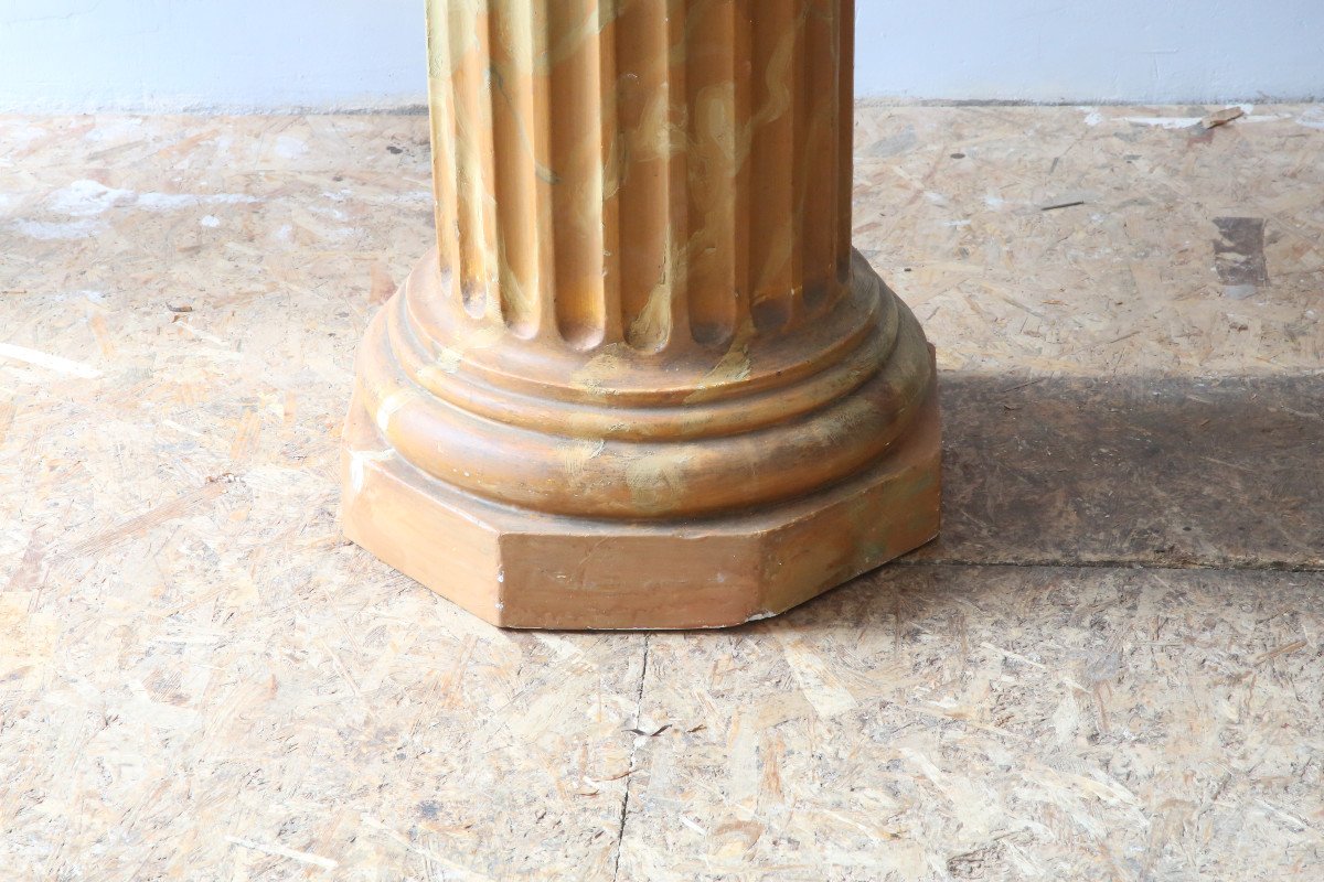 Paire de gaines colonnes  en stuc peintes à l'imitation du  faux marbre. -photo-1