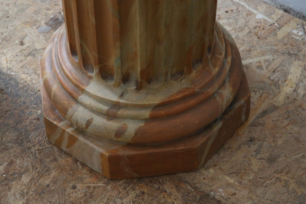 Paire de gaines colonnes  en stuc peintes à l'imitation du  faux marbre. -photo-4
