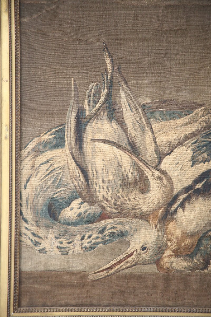 Panneau de tapisserie fine aux oiseaux fin XVIIIème-photo-2