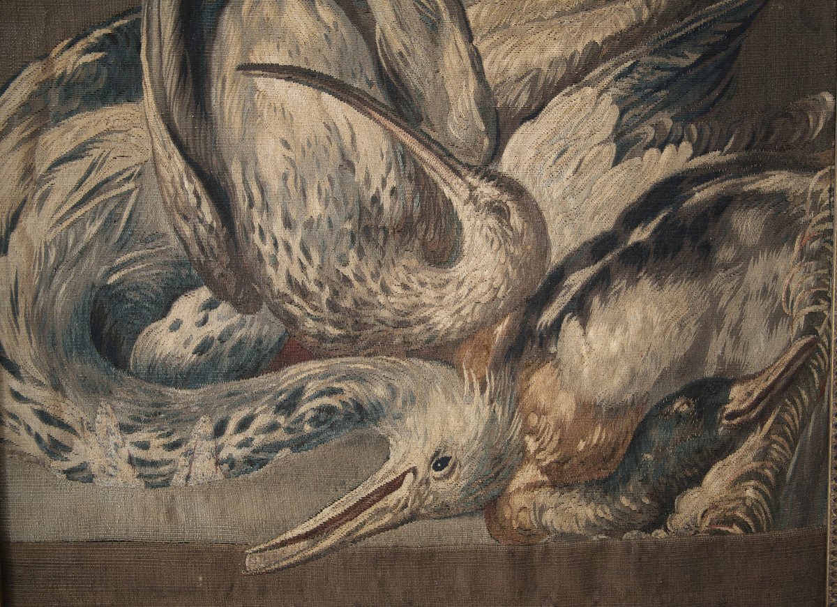 Panneau de tapisserie fine aux oiseaux fin XVIIIème-photo-3