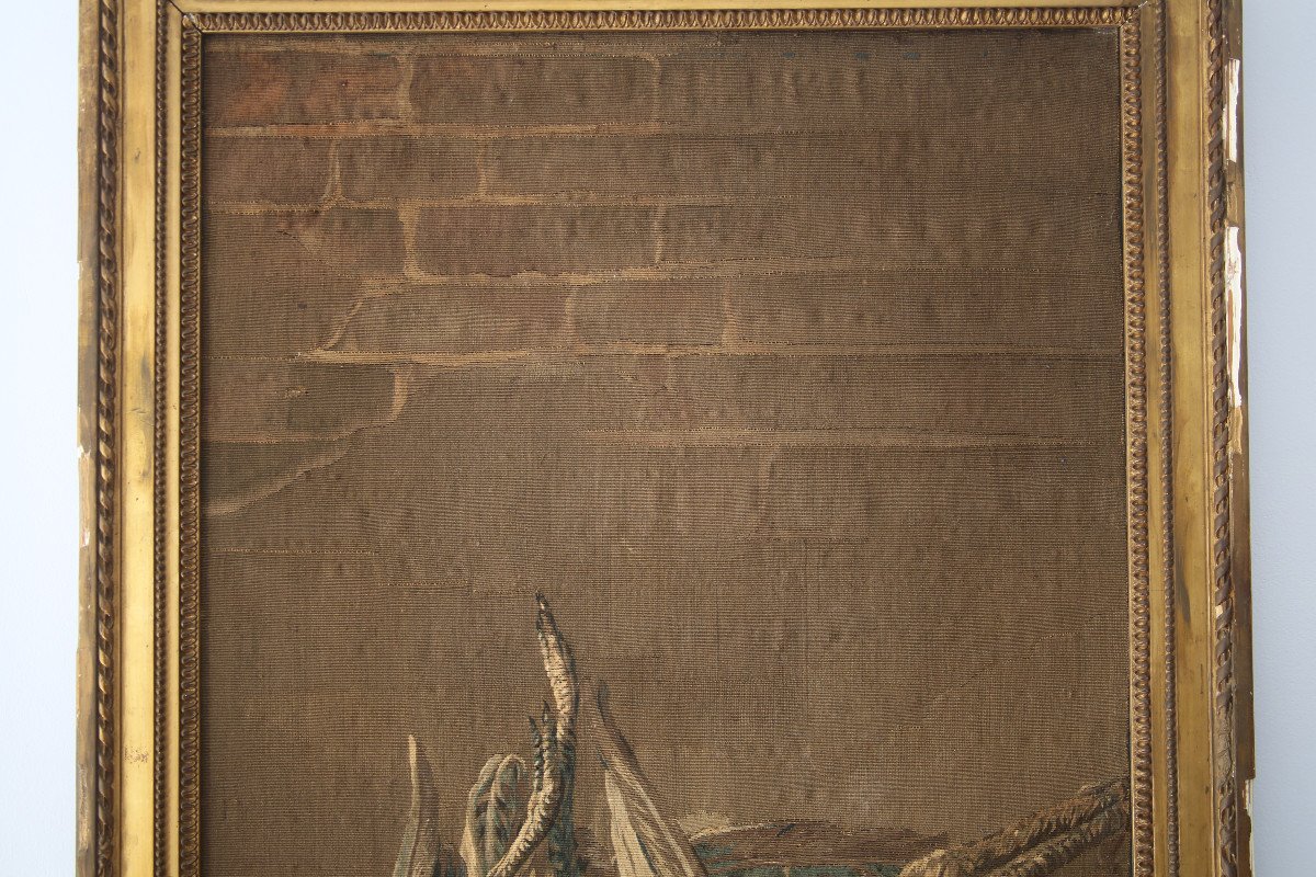 Panneau de tapisserie fine aux oiseaux fin XVIIIème-photo-1