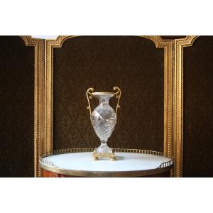 Charles X Period Vase In Crystal And Gilded Bronze.