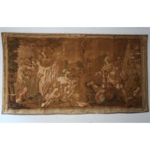Grande toile peinte à l’imitation d’une tapisserie, travail italien du XVIIIème siècle