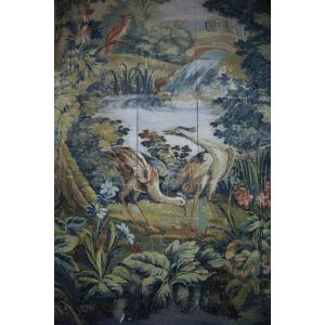 Carton de tapisserie verdure Aubusson, toile peinte