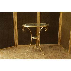 Tripod Pedestal Table In Chiseled And Gilded Bronze, Neoclassical Work From The 20th Century.