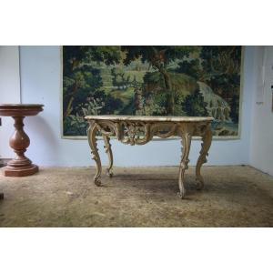 -large Console In Carved And Cream-colored Basswood From The Louis XV Period
