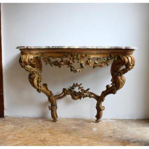 Italian Console Table In Carved And Painted Wood, Italy 18th Century