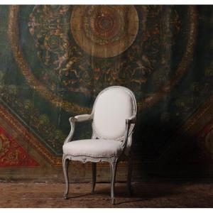 Fauteuil en hêtre sculpté et peint, estampillé Tilliard, XVIIIe s vers 1770