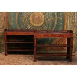 Pair Of Mahogany Side Tables, 19th Century, Charles X Period