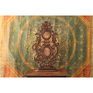  Wood Paneling Element Or Reliquary, Carved Linden Wood Rocaille Ornaments, 18th Century