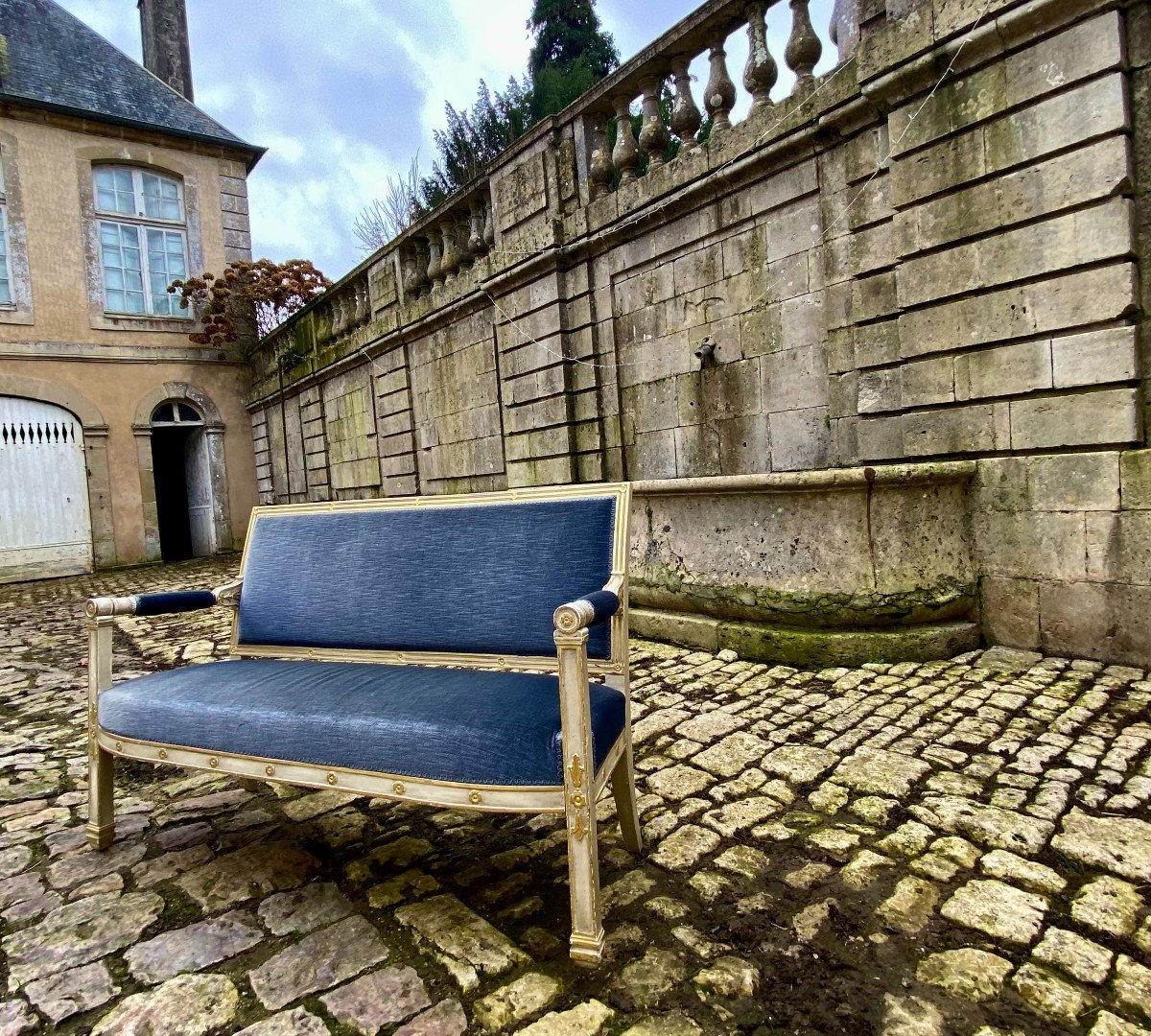 Elégante Banquette De La Fin Du XVIII E S/ début XIX e. Epoque Consulat. Production Parisienne.-photo-4