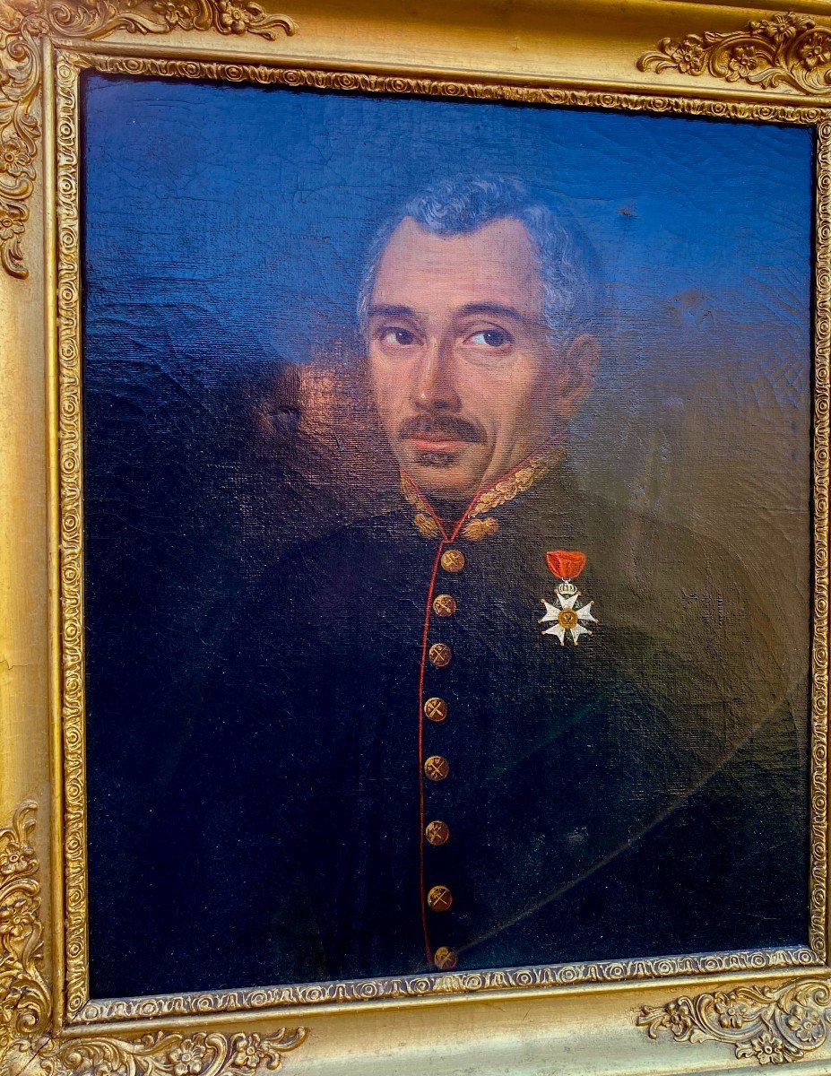 Officier Recevant l'Ordre National De La Légion d'Honneur. Huile Sur Toile / Vers 1840-photo-3