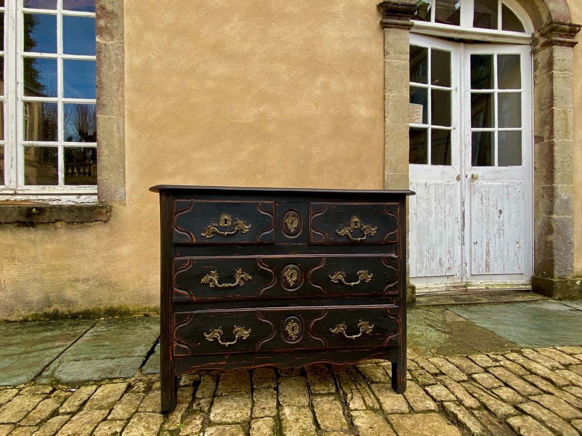 Elégante Commode Parisienne noircie et d'époque Louis XIV . Fin Du XVII E Siècle. -photo-3