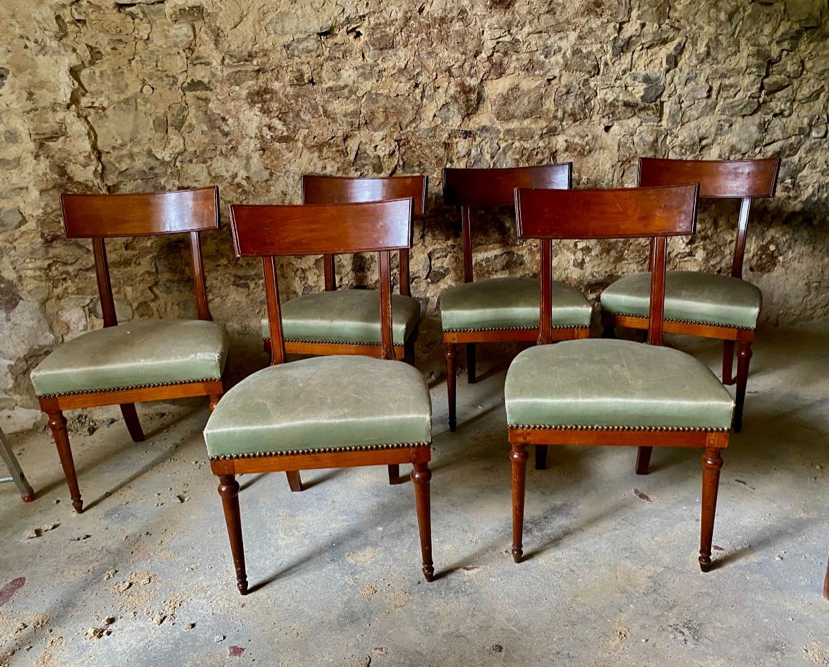 Series Of Six "klismos" Bandeau Chairs. Directory. Early 19th Century. In The Taste Of Jacob.-photo-4