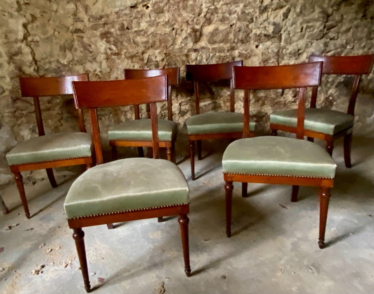 Series Of Six "klismos" Bandeau Chairs. Directory. Early 19th Century. In The Taste Of Jacob.-photo-5